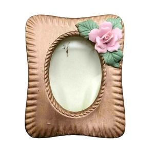 Ceramic Pink Rose Photo Picture Frame Victorian Shabby Chic Standing Tabletop